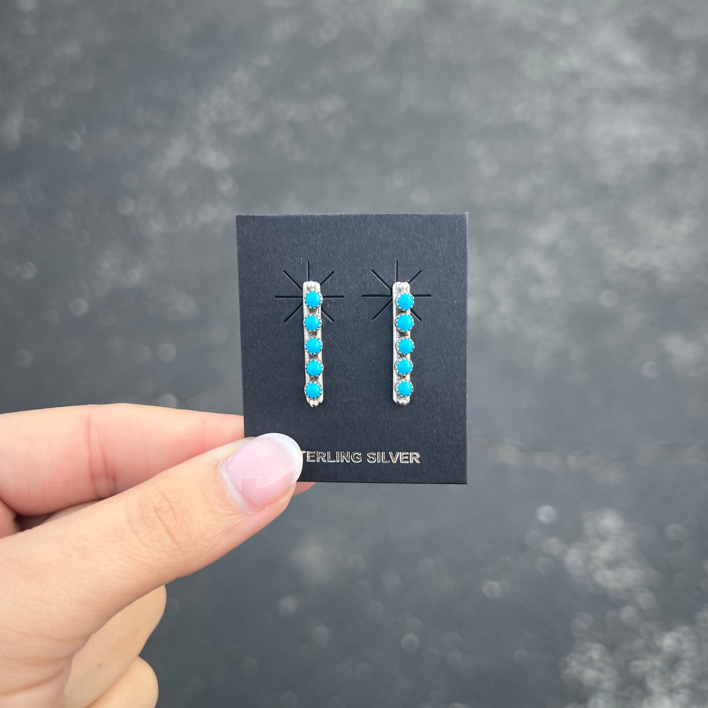 5 Stone Genuine Turquoise Bar Earrings