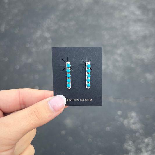 5 Stone Genuine Turquoise Bar Earrings