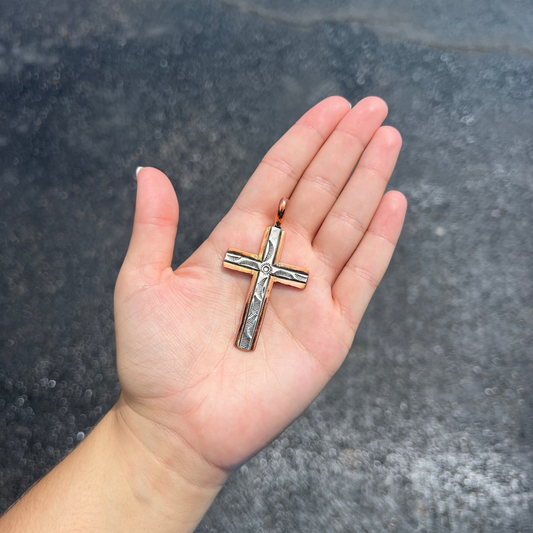 Copper and Sterling Silver Navajo Cross Pendant