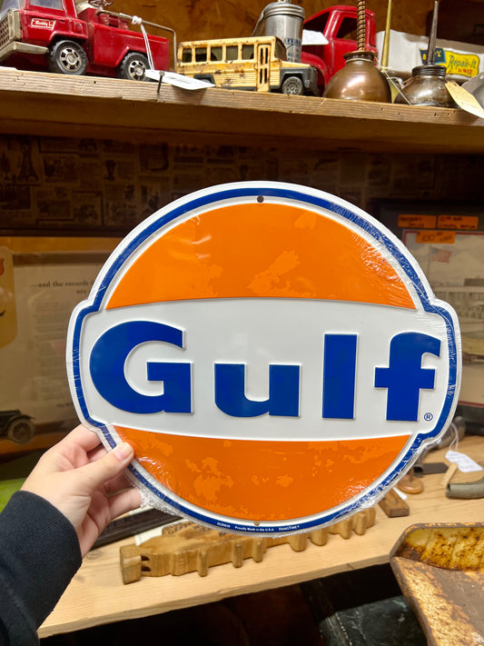 Gulf Die Cut Round Metal Sign 12"