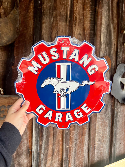 Mustang Garage Gear Die Cut Metal Sign 12"