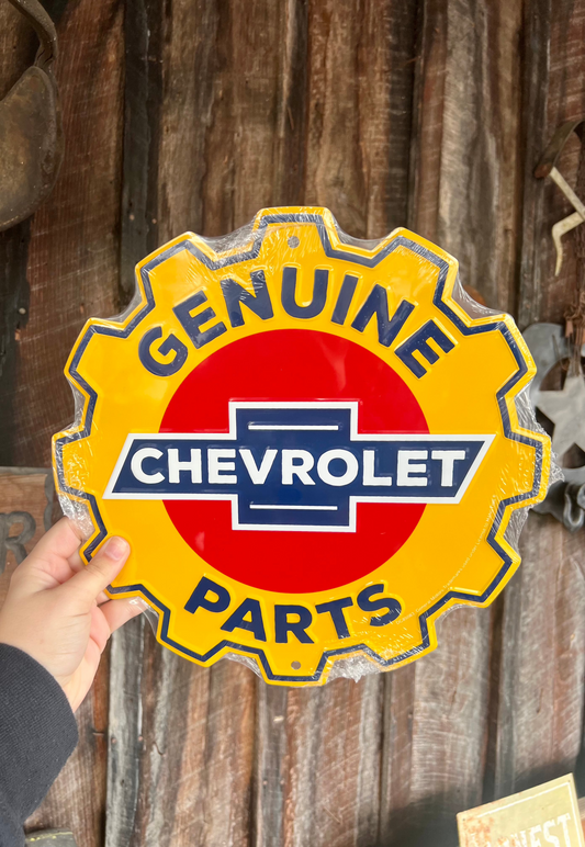 Chevy Gear Die Cut Metal Sign 12"