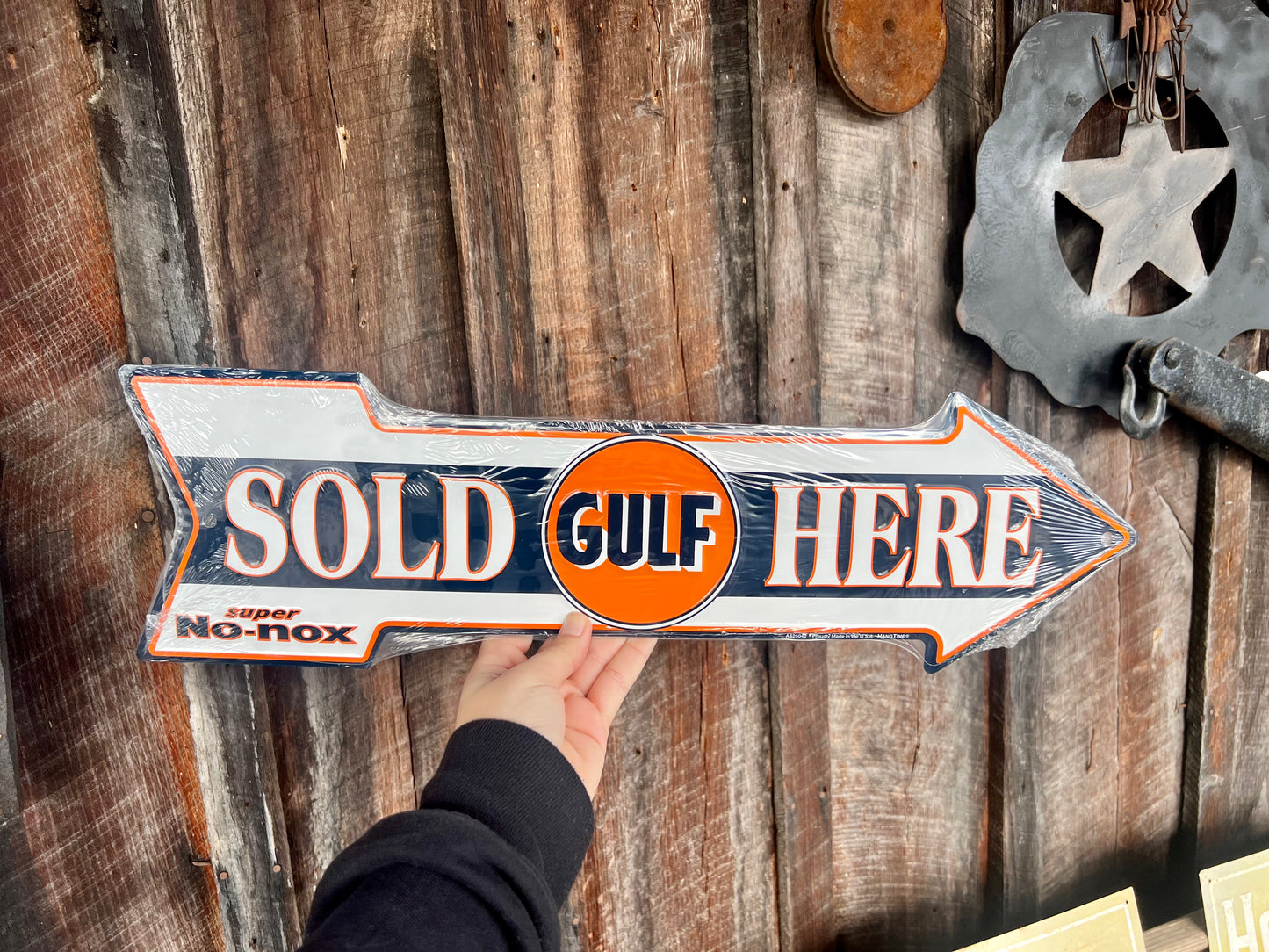 Gulf Sold Here Arrow Metal Sign