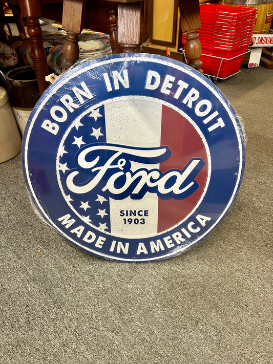 Ford Born in Detroit 24 inch Large Round Sign