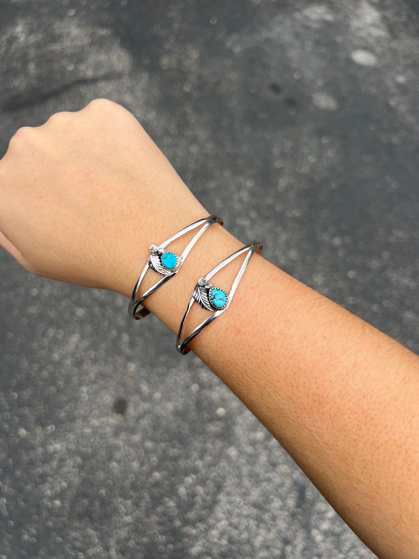 Kingman Turquoise and Sterling Silver Leaf Cuff