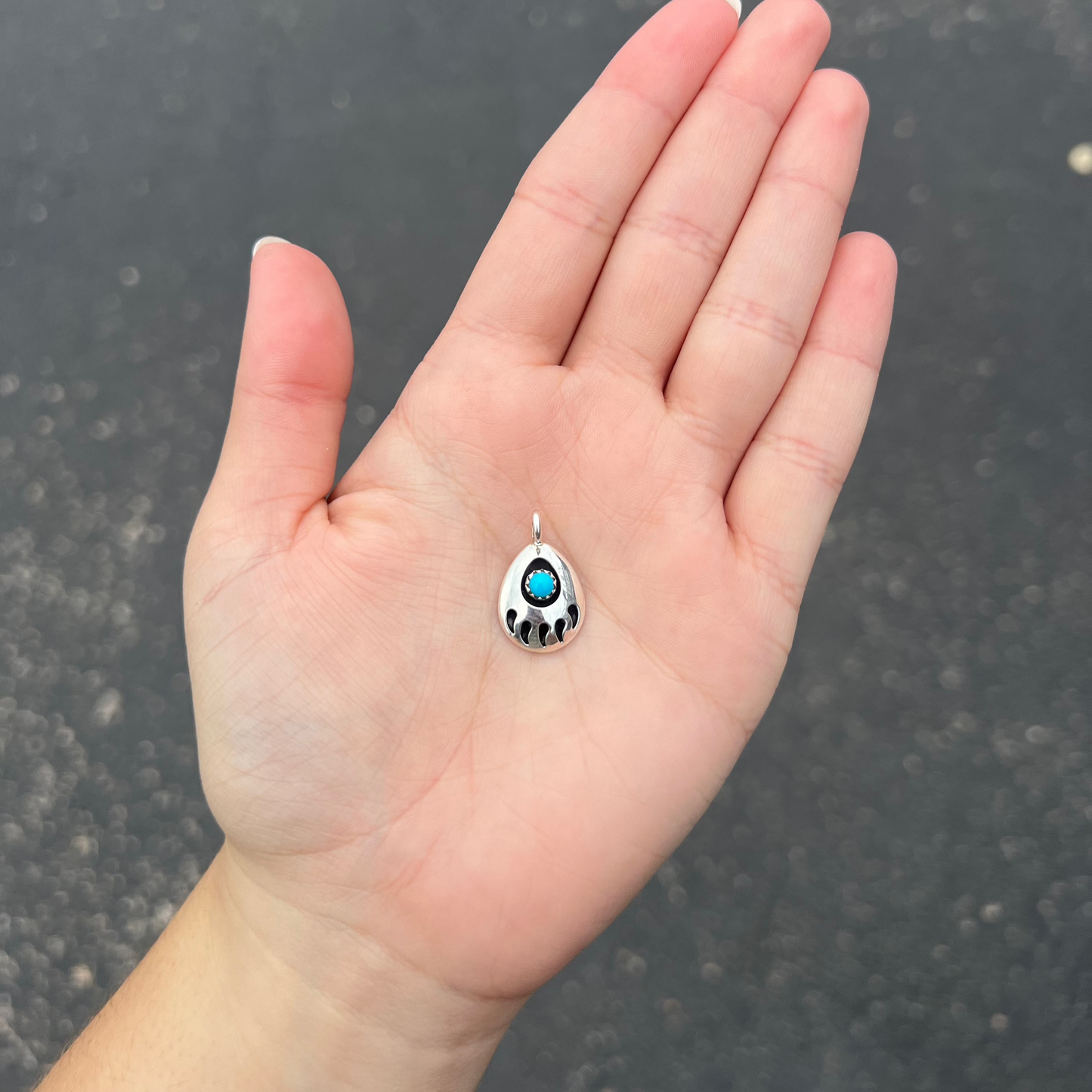 Bear Paw Shadowbox Genuine Turquoise Sterling Silver Pendant