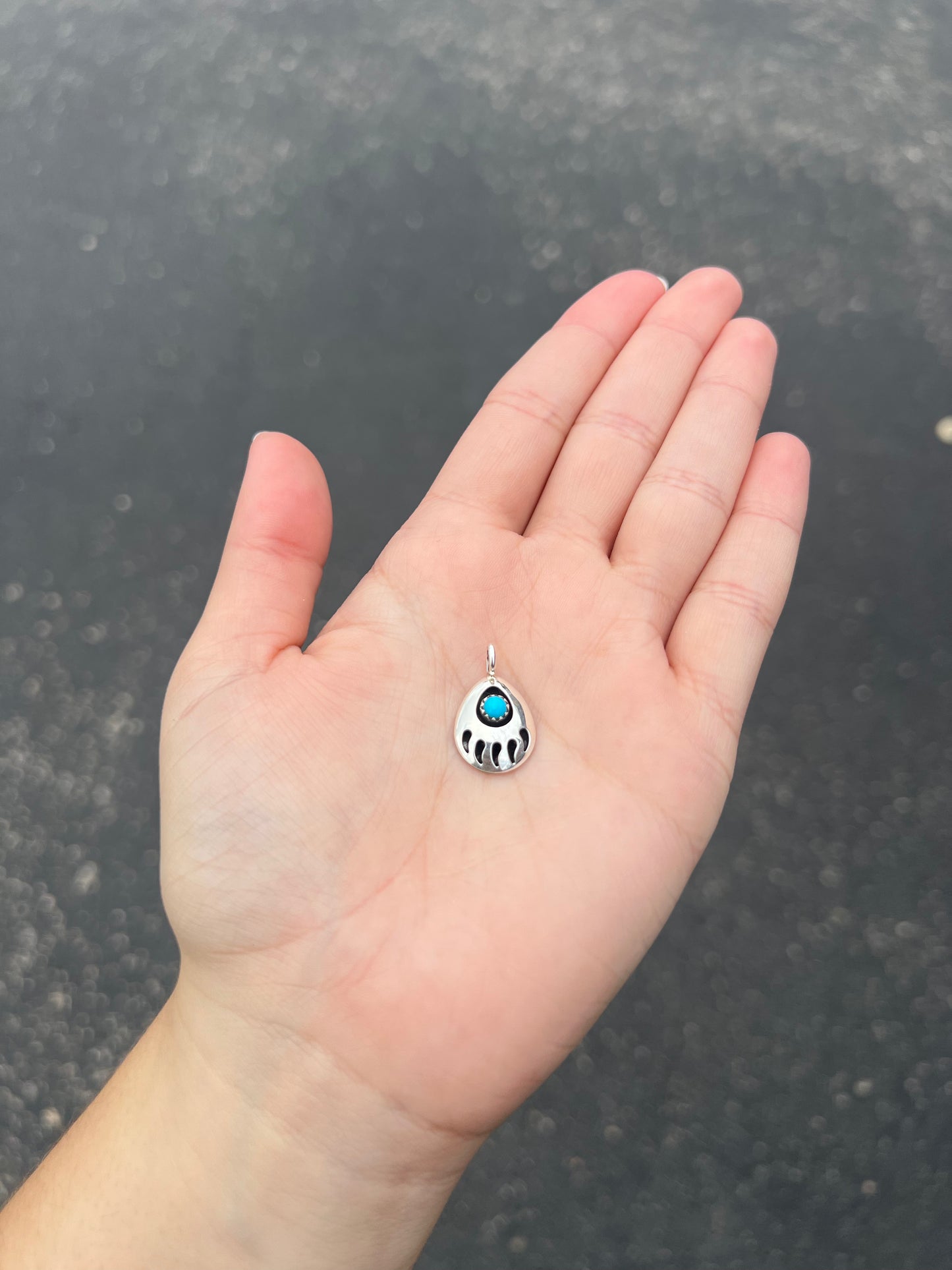 Bear Paw Shadowbox Genuine Turquoise Sterling Silver Pendant