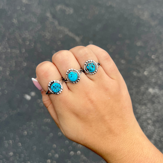Kingman Turquoise and Sterling Silver Beaded Ring