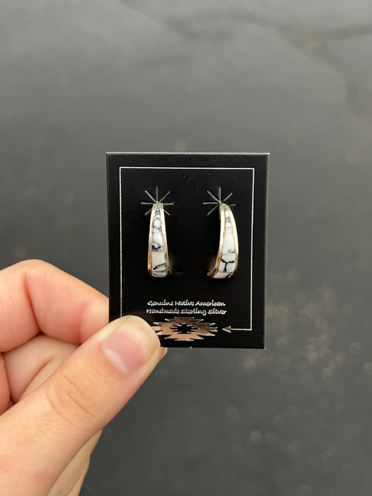 Genuine White Buffalo 4 Stone Inlay Hoop Earrings