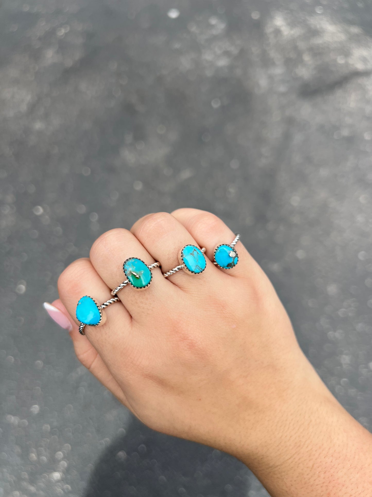 Genuine Turquoise Twisted Sterling Silver Ring