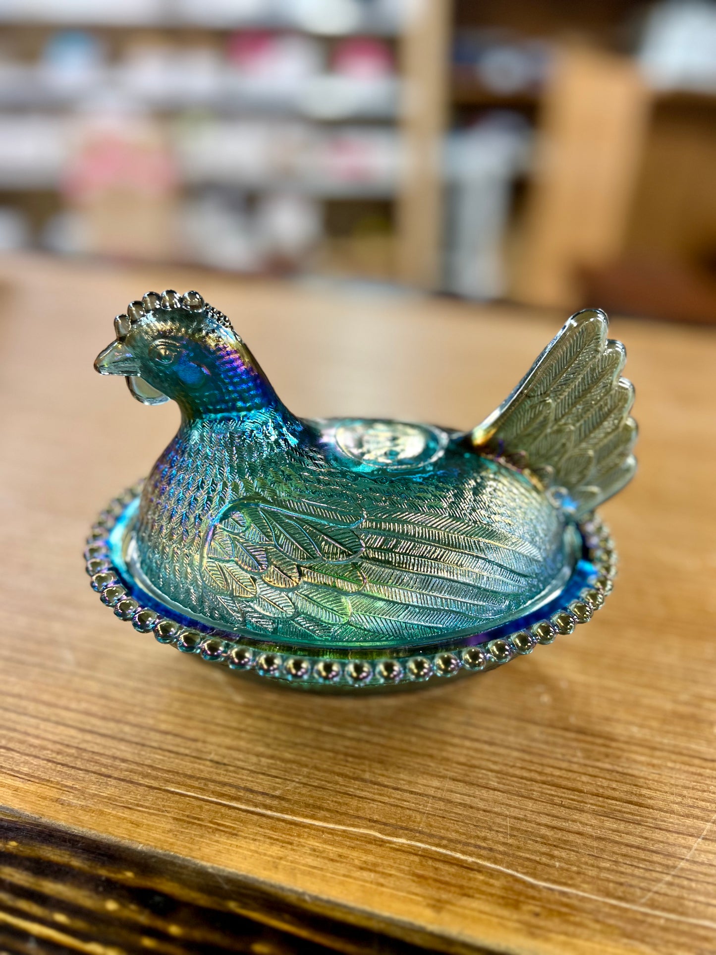 Vintage Hen on Nest Carnival Glass Candy Dish