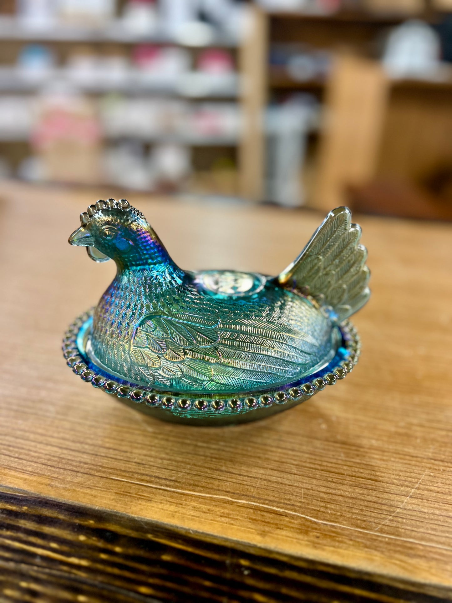 Vintage Hen on Nest Carnival Glass Candy Dish