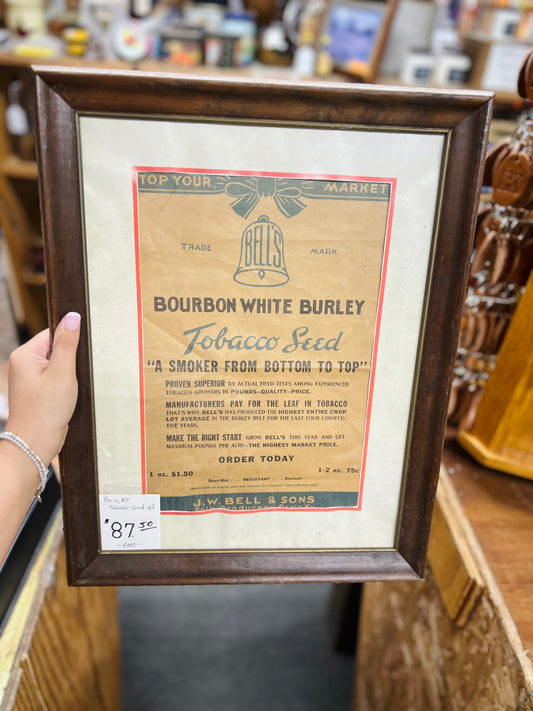 Tobacco Seed Ad J.W. Bell & Sons Paris, Kentucky