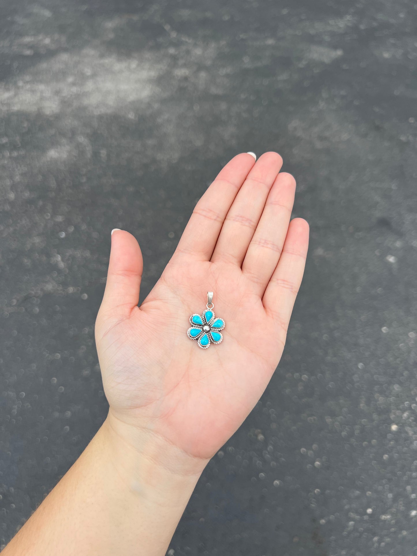 Genuine Turquoise Flower Child Sterling Silver Pendant