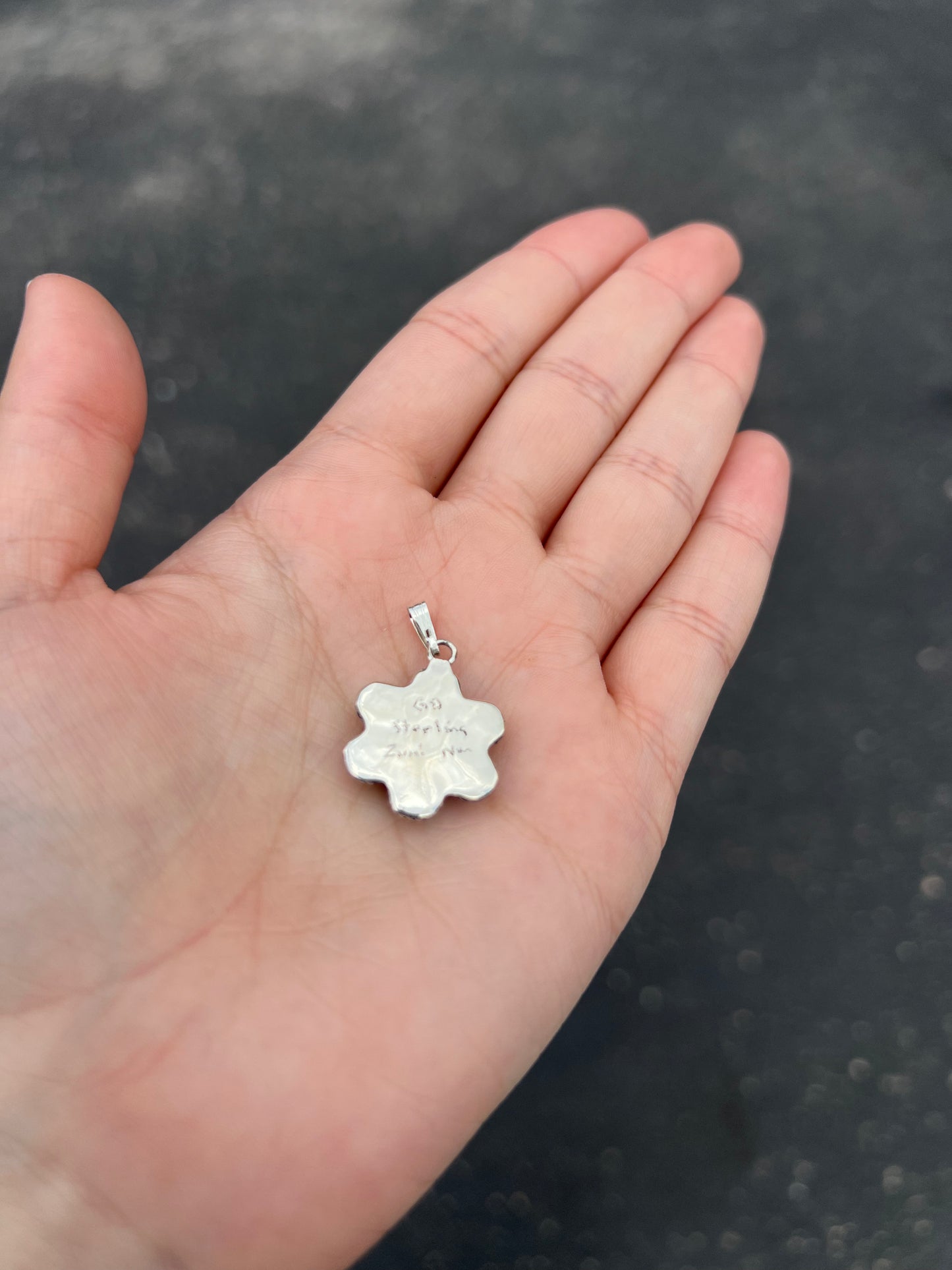 Genuine Turquoise Flower Child Sterling Silver Pendant