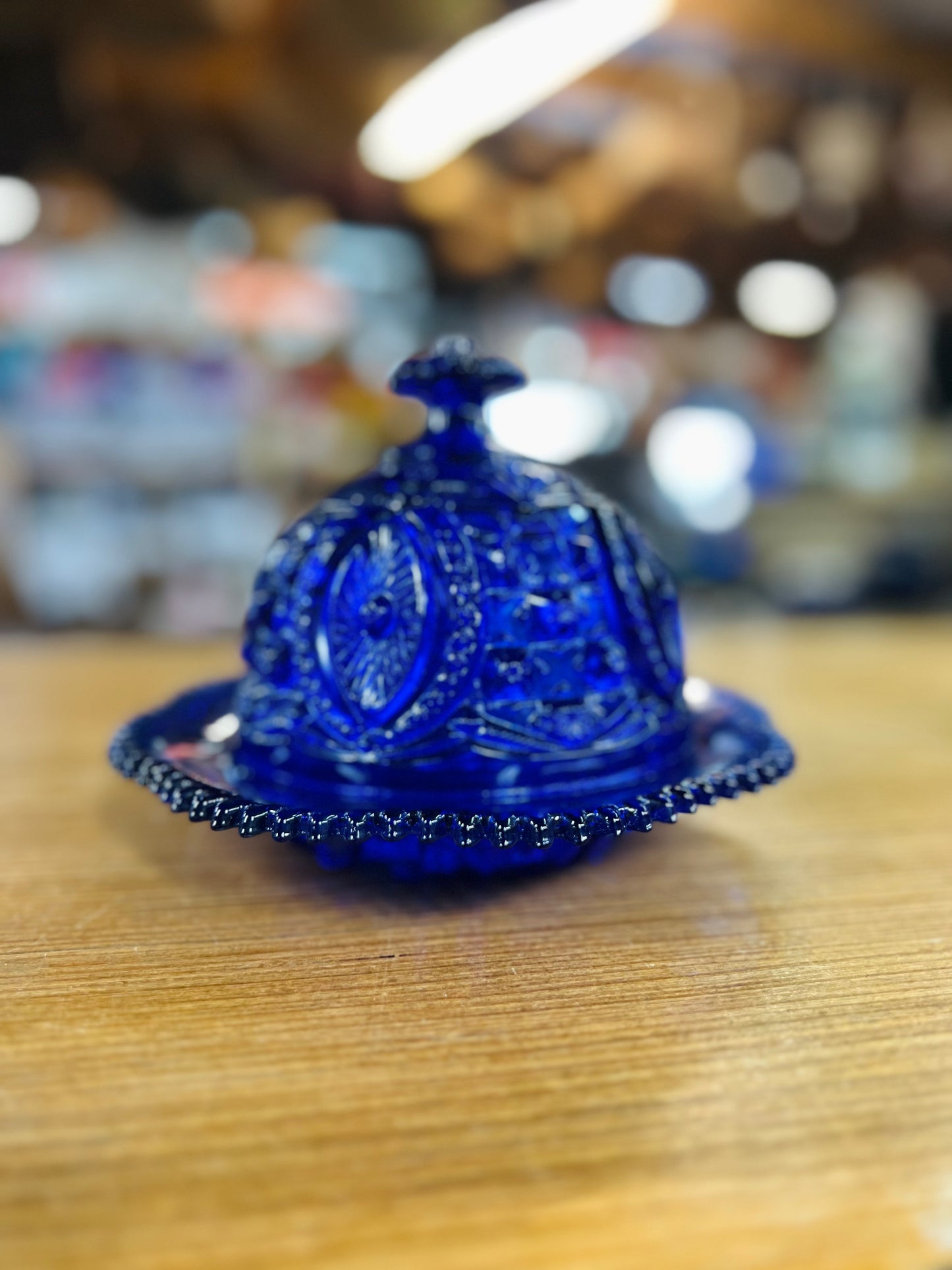 Vintage Cobalt Blue Glass Round Dome Covered Butter/Cheese Dish