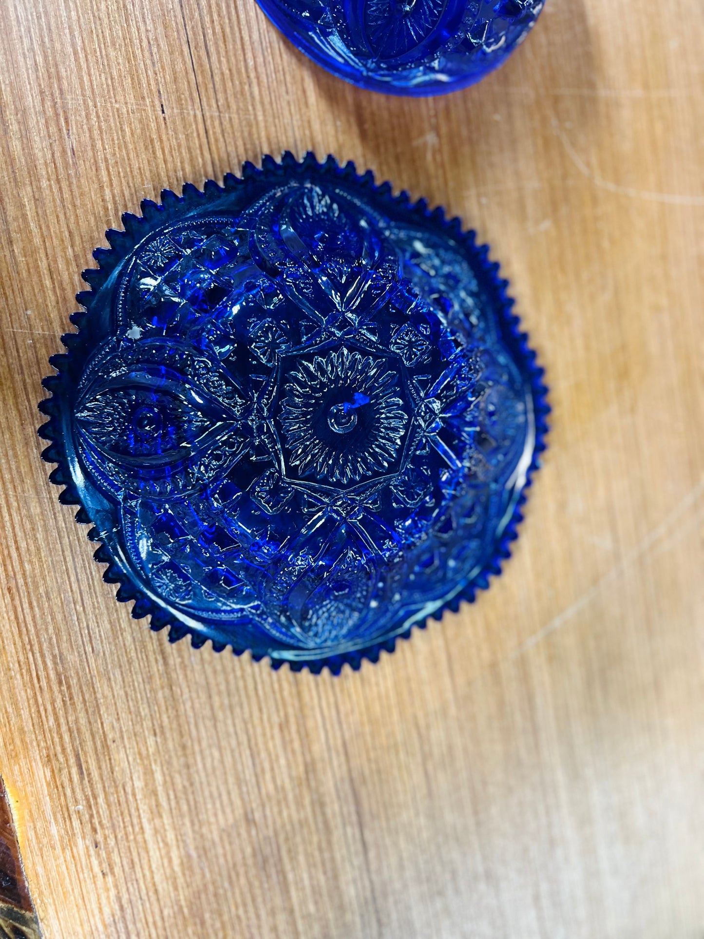 Vintage Cobalt Blue Glass Round Dome Covered Butter/Cheese Dish