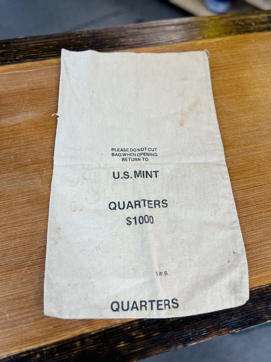 Vintage US Mint $1,000 Quarters Canvas Bag Black Lettering