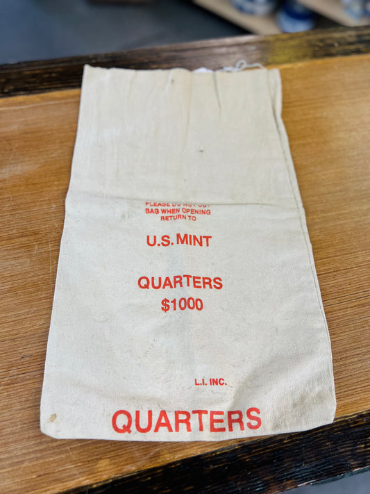 Vintage US Mint $1,000 Quarters Canvas Bag Red Lettering
