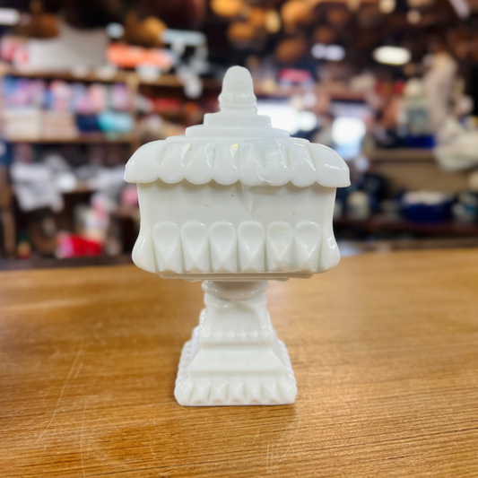 Vintage Milk Glass Wedding Box Pedestal Dish w/ Lid