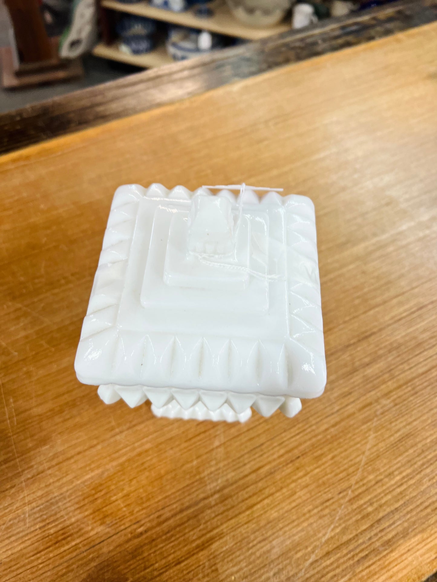 Vintage Milk Glass Wedding Box Pedestal Dish w/ Lid