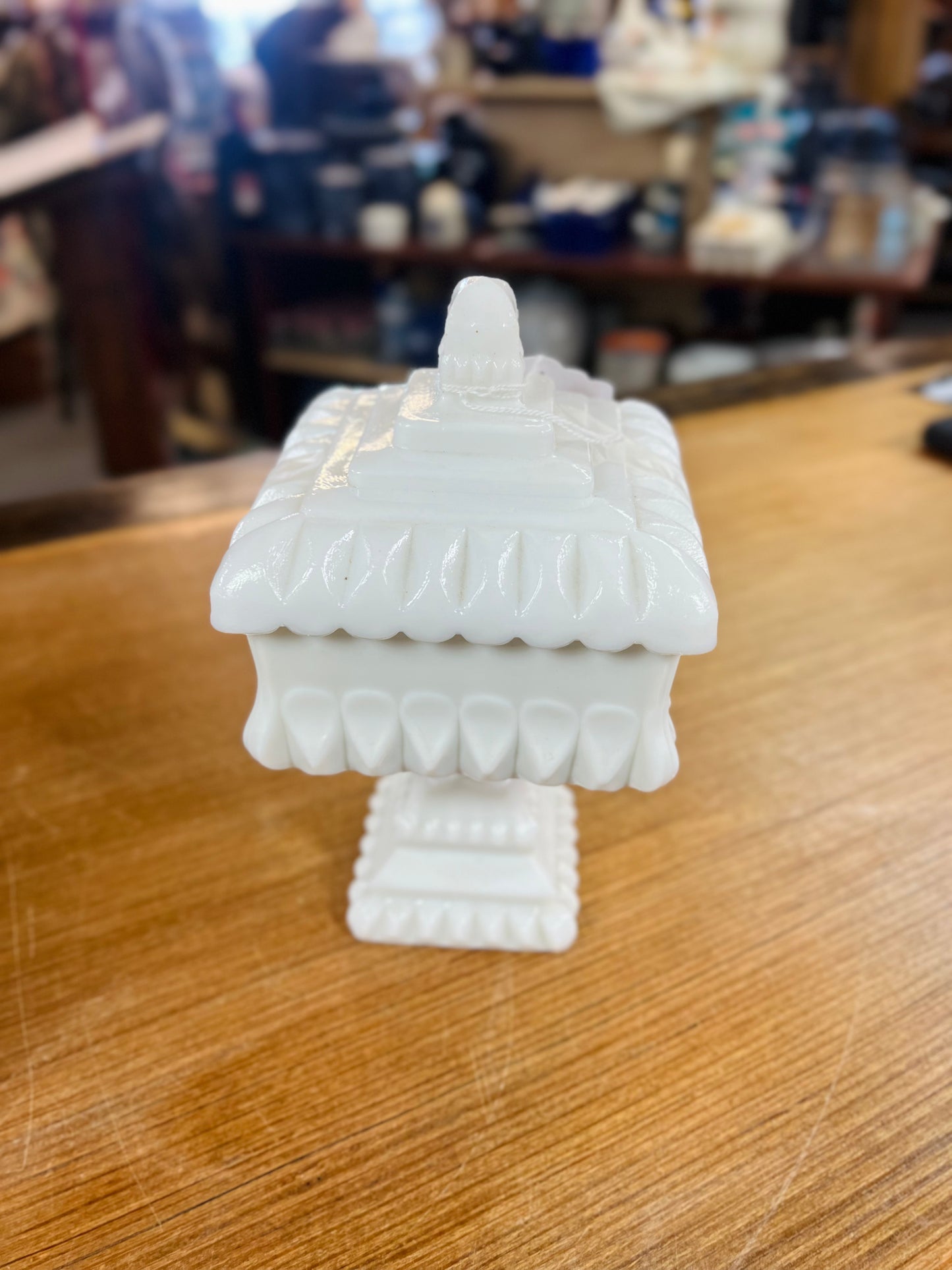 Vintage Milk Glass Wedding Box Pedestal Dish w/ Lid