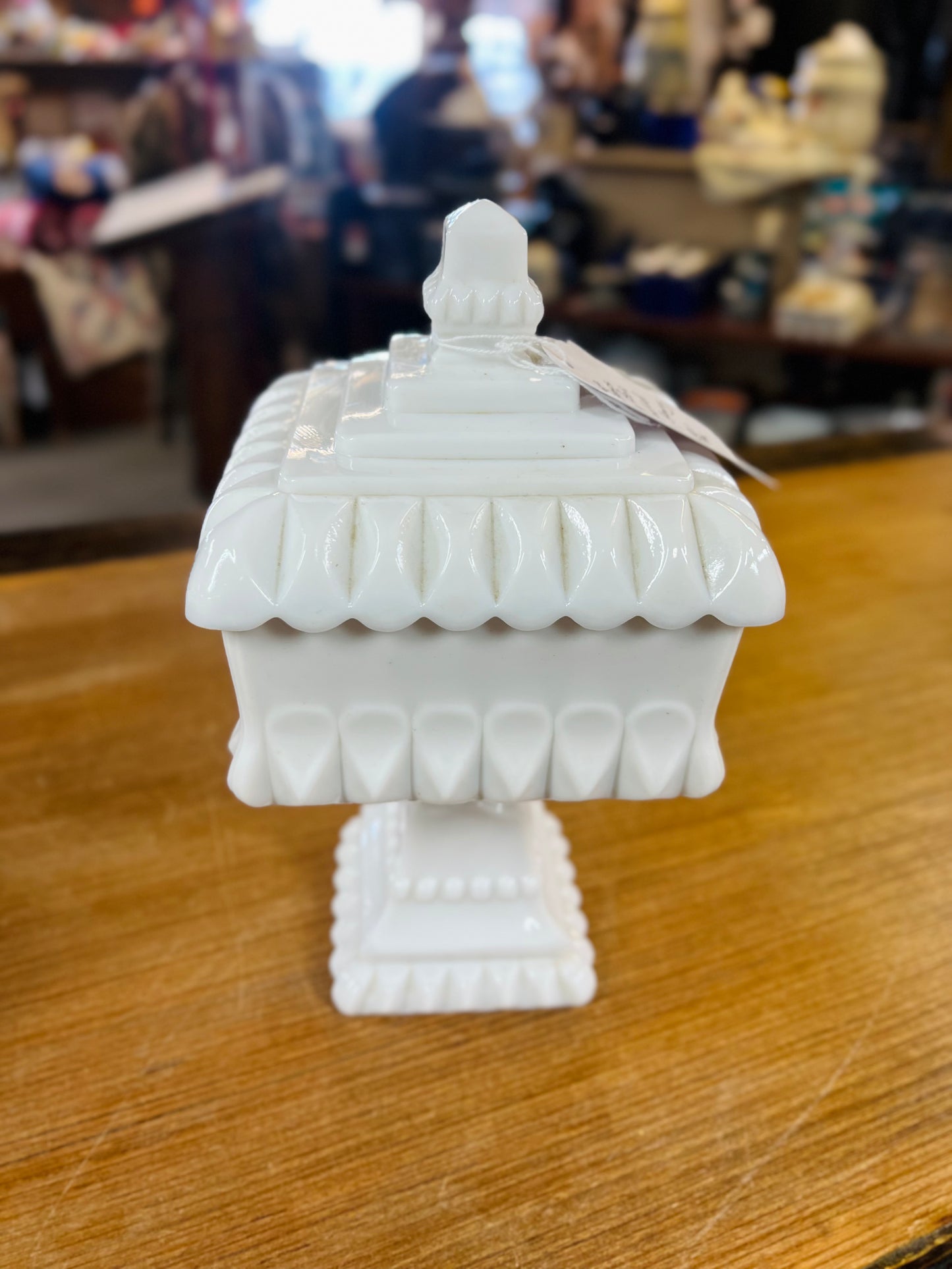 Vintage Milk Glass Wedding Box Pedestal with Lid