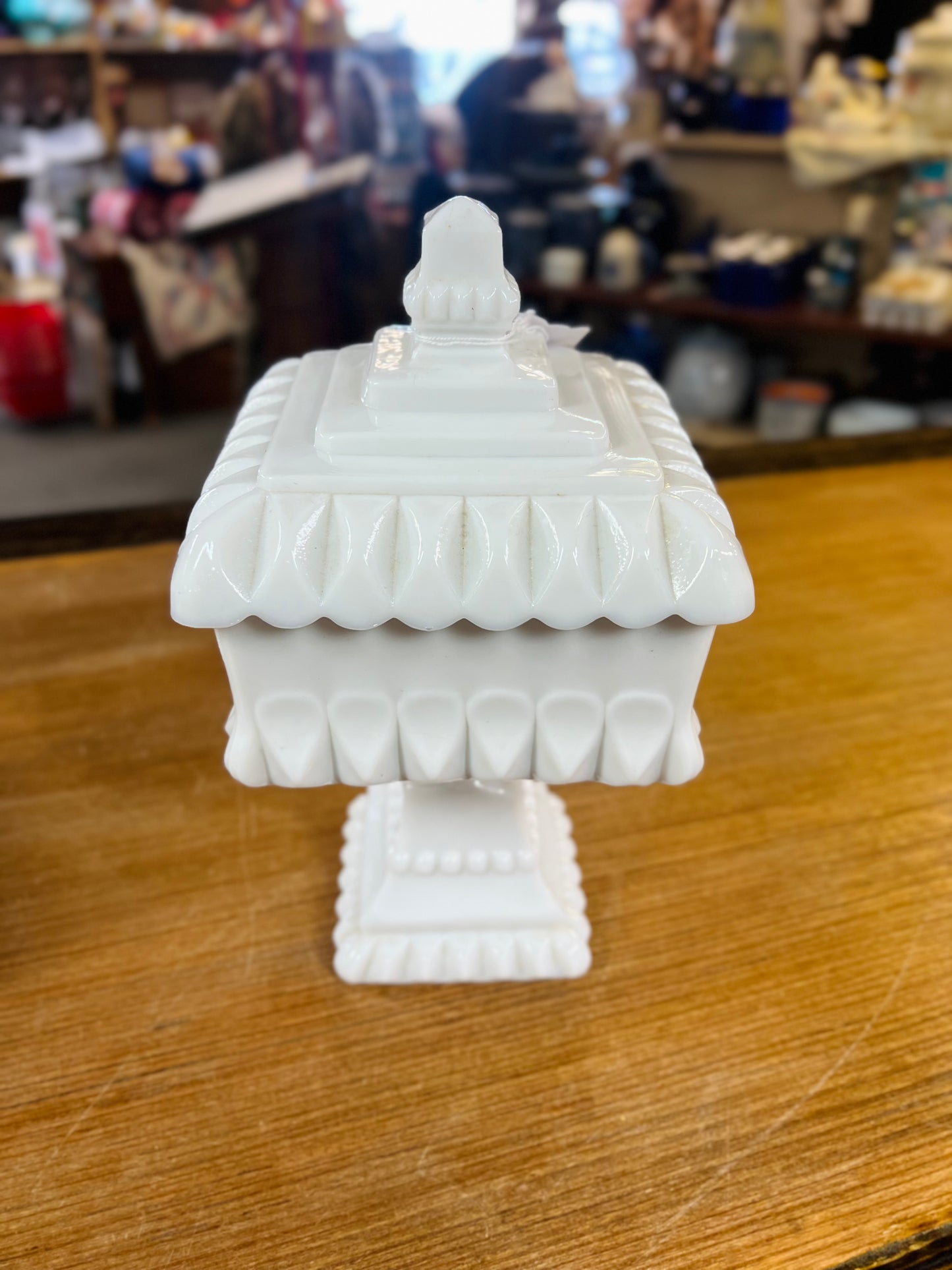 Vintage Milk Glass Wedding Box Pedestal with Lid