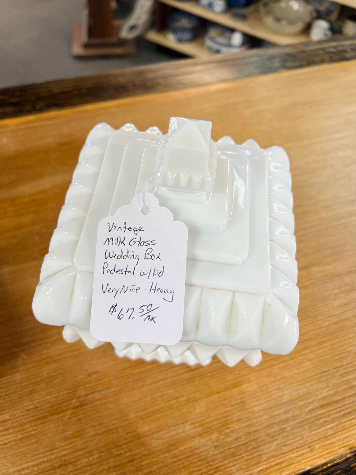 Vintage Milk Glass Wedding Box Pedestal with Lid