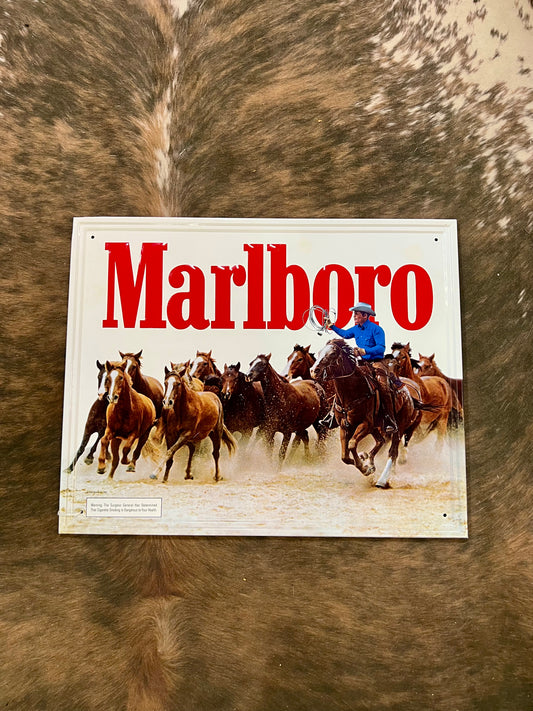 Vintage Marlboro Man Sign Featuring Running Horses