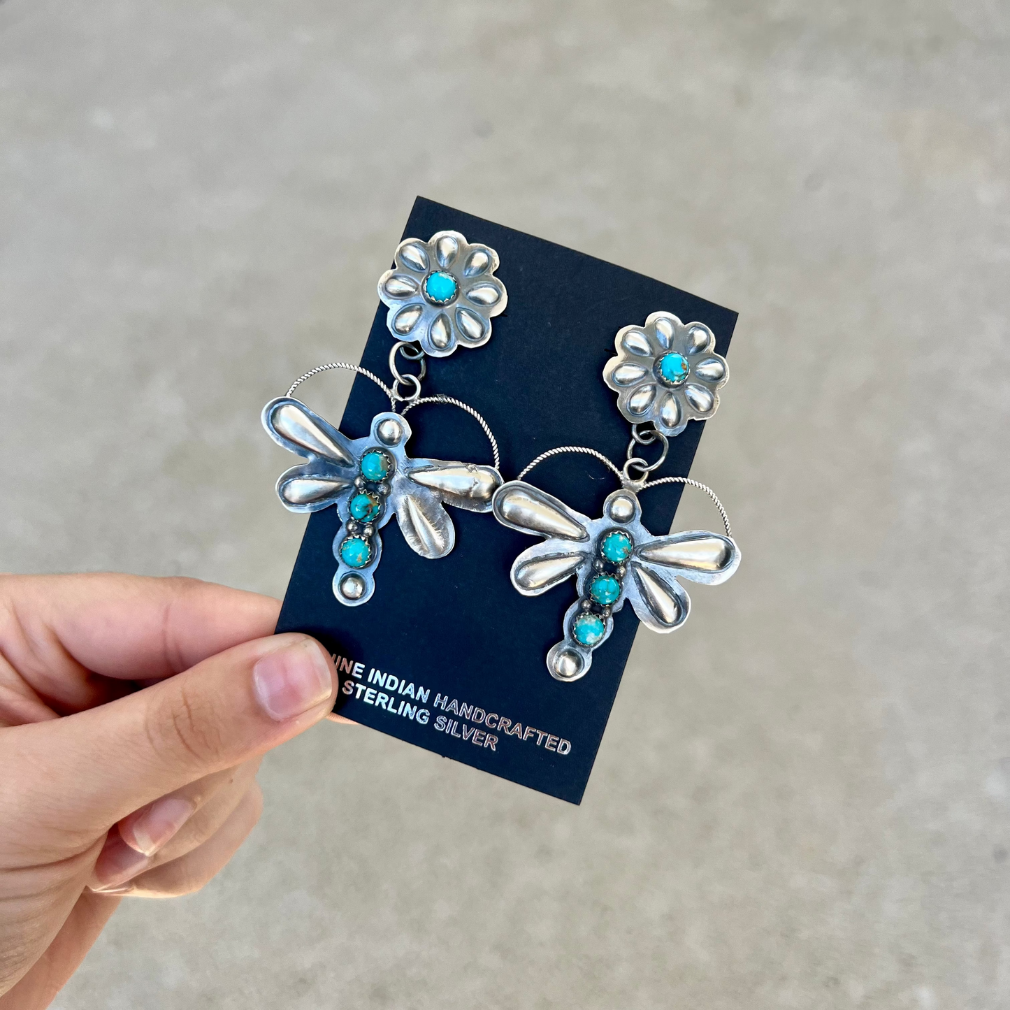 Kingman Turquoise Dragonfly Sterling Silver Earrings