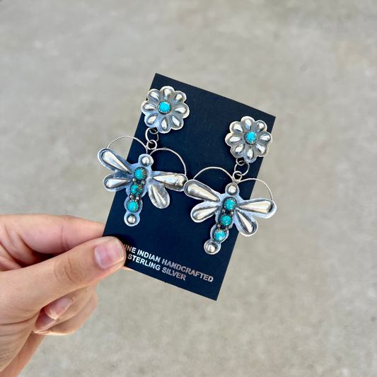 Kingman Turquoise Dragonfly Sterling Silver Earrings