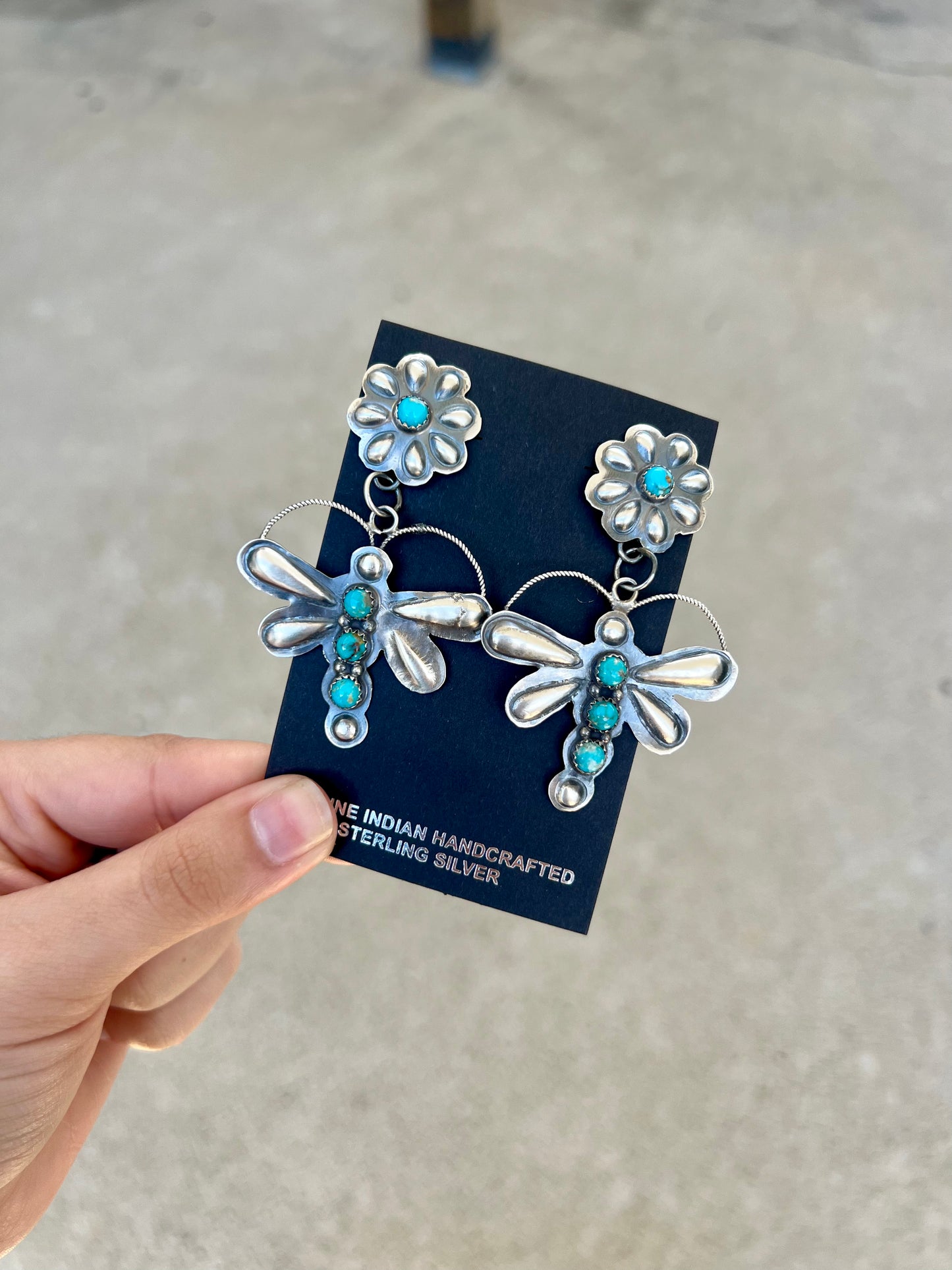 Kingman Turquoise Dragonfly Sterling Silver Earrings