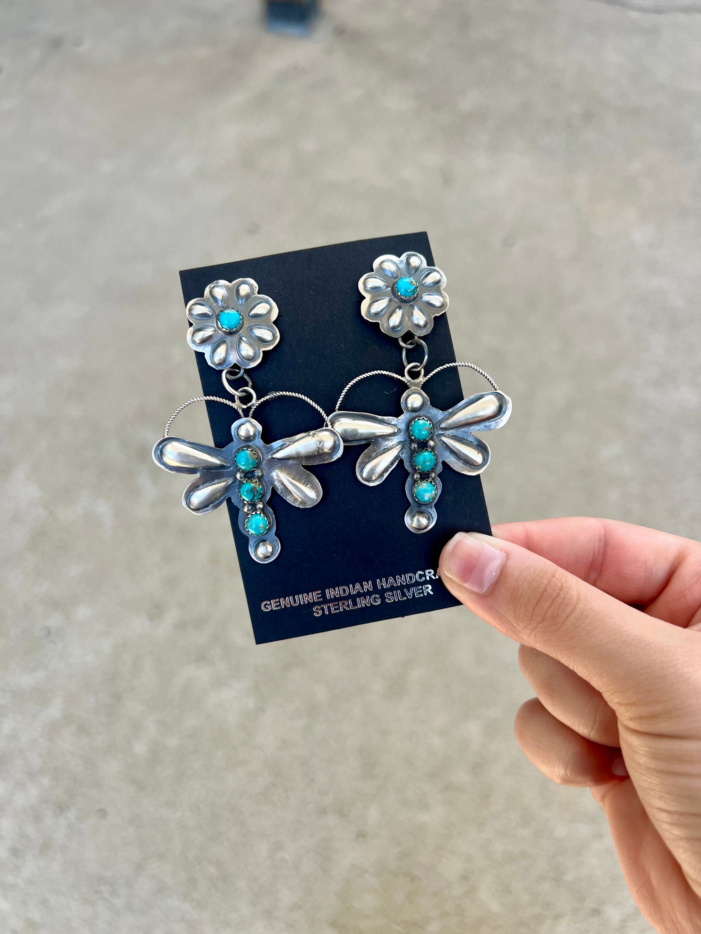 Kingman Turquoise Dragonfly Sterling Silver Earrings