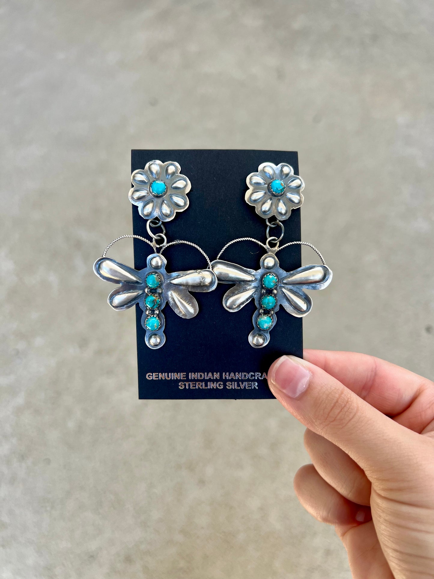 Kingman Turquoise Dragonfly Sterling Silver Earrings