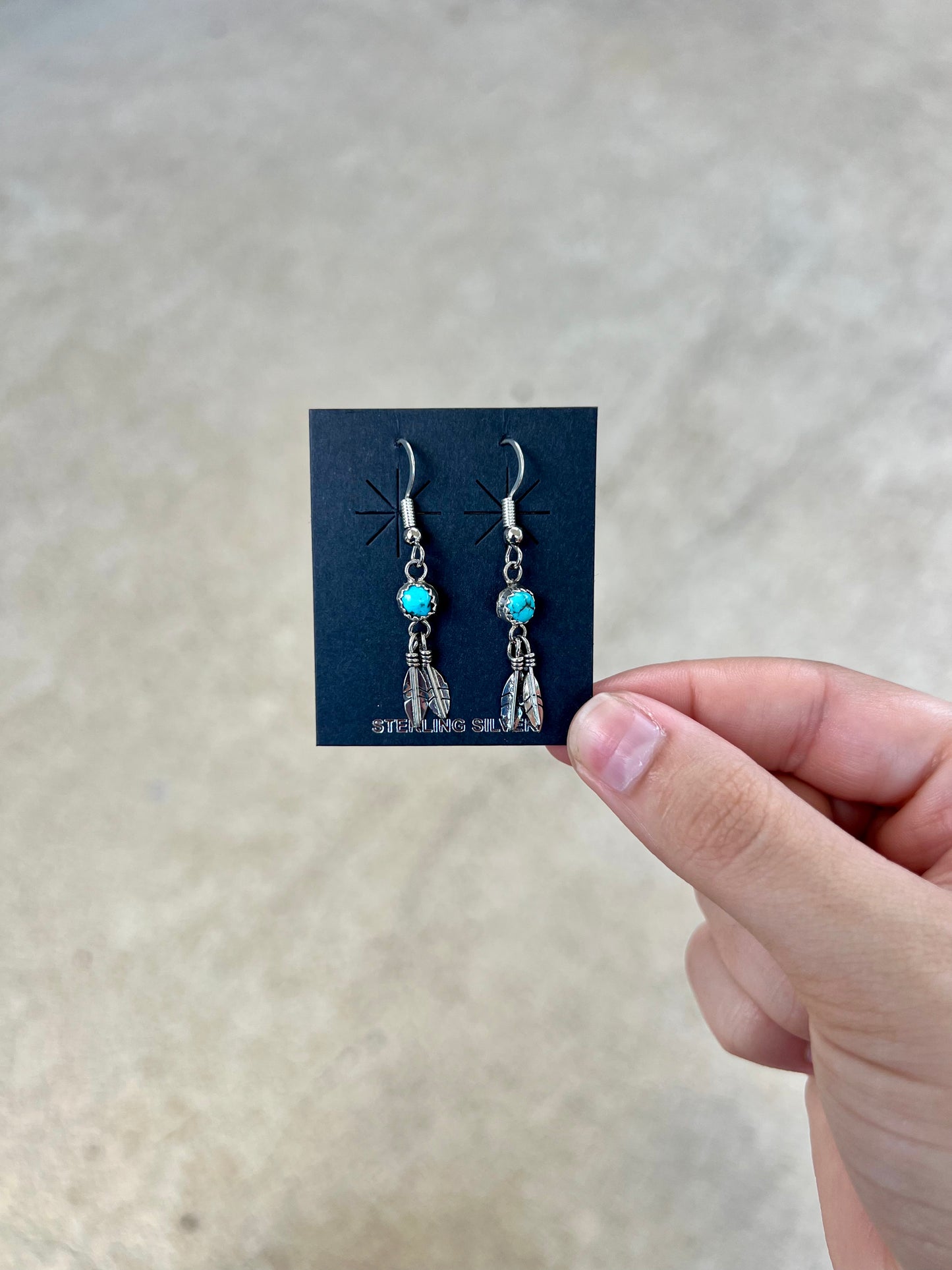Genuine Turquoise Double Feather Dangle Earrings