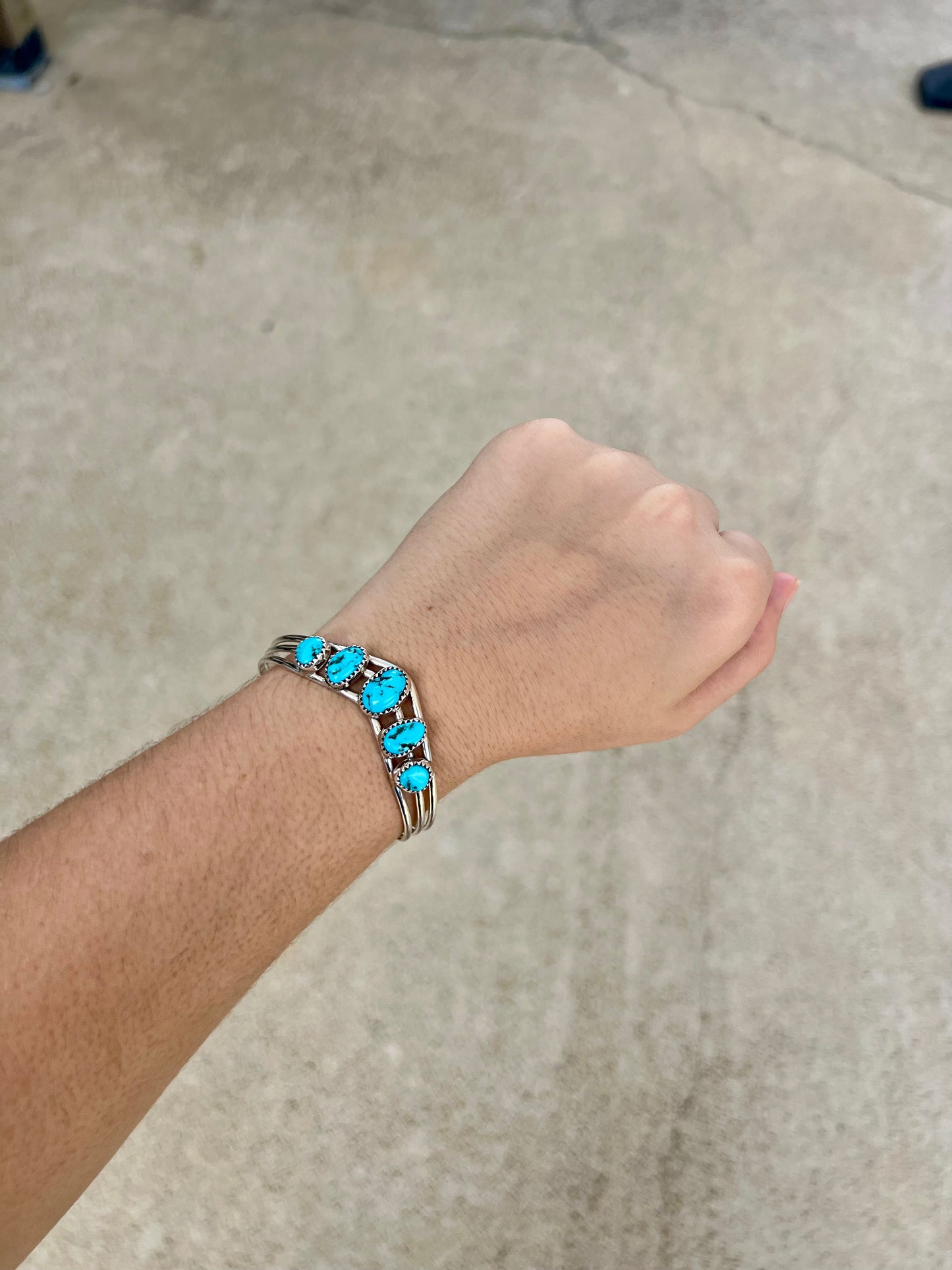 Kingman Turquoise 5 Stone Sterling Silver V Sweater Cuff Bracelet