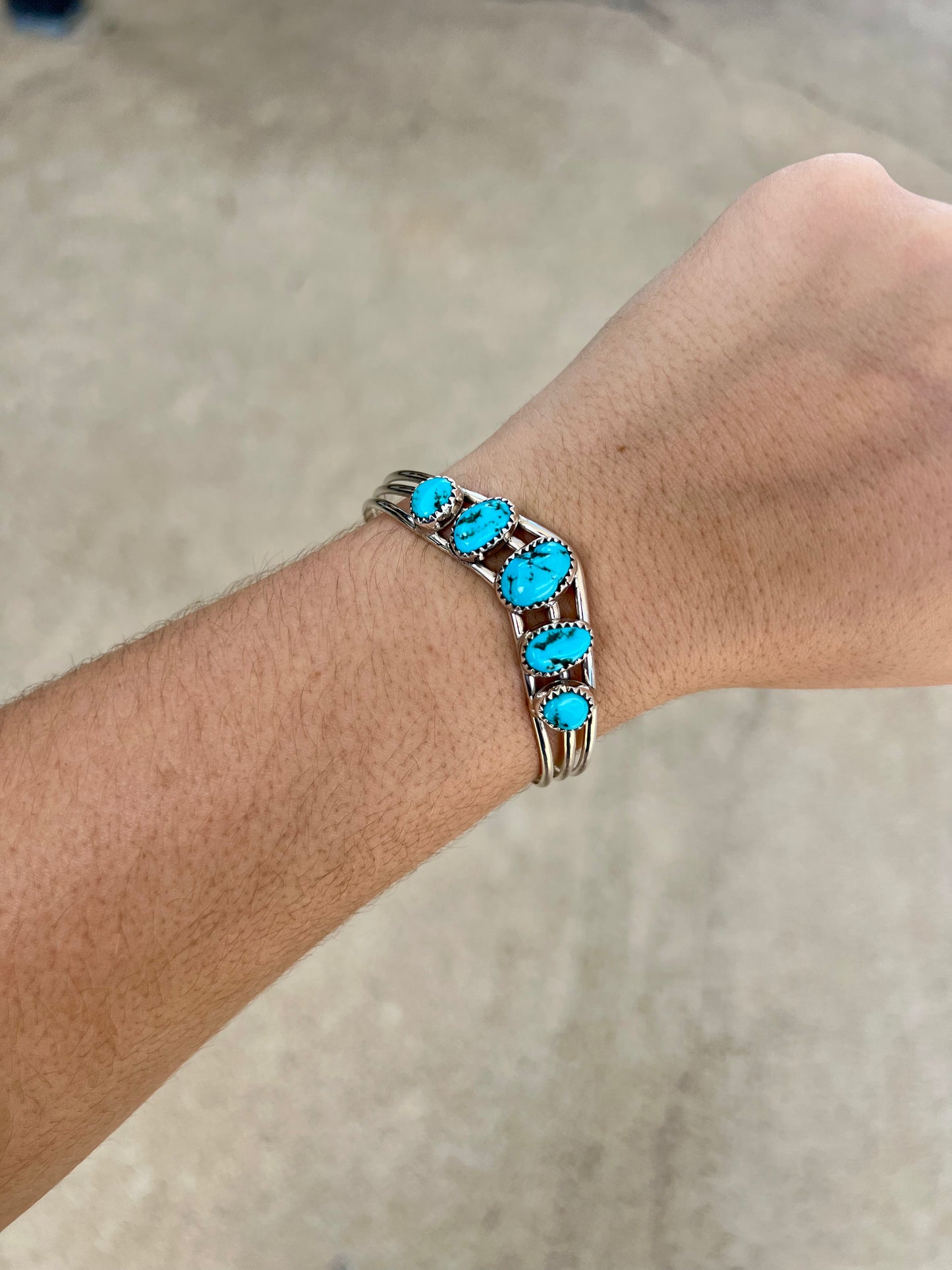 Kingman Turquoise 5 Stone Sterling Silver V Sweater Cuff Bracelet