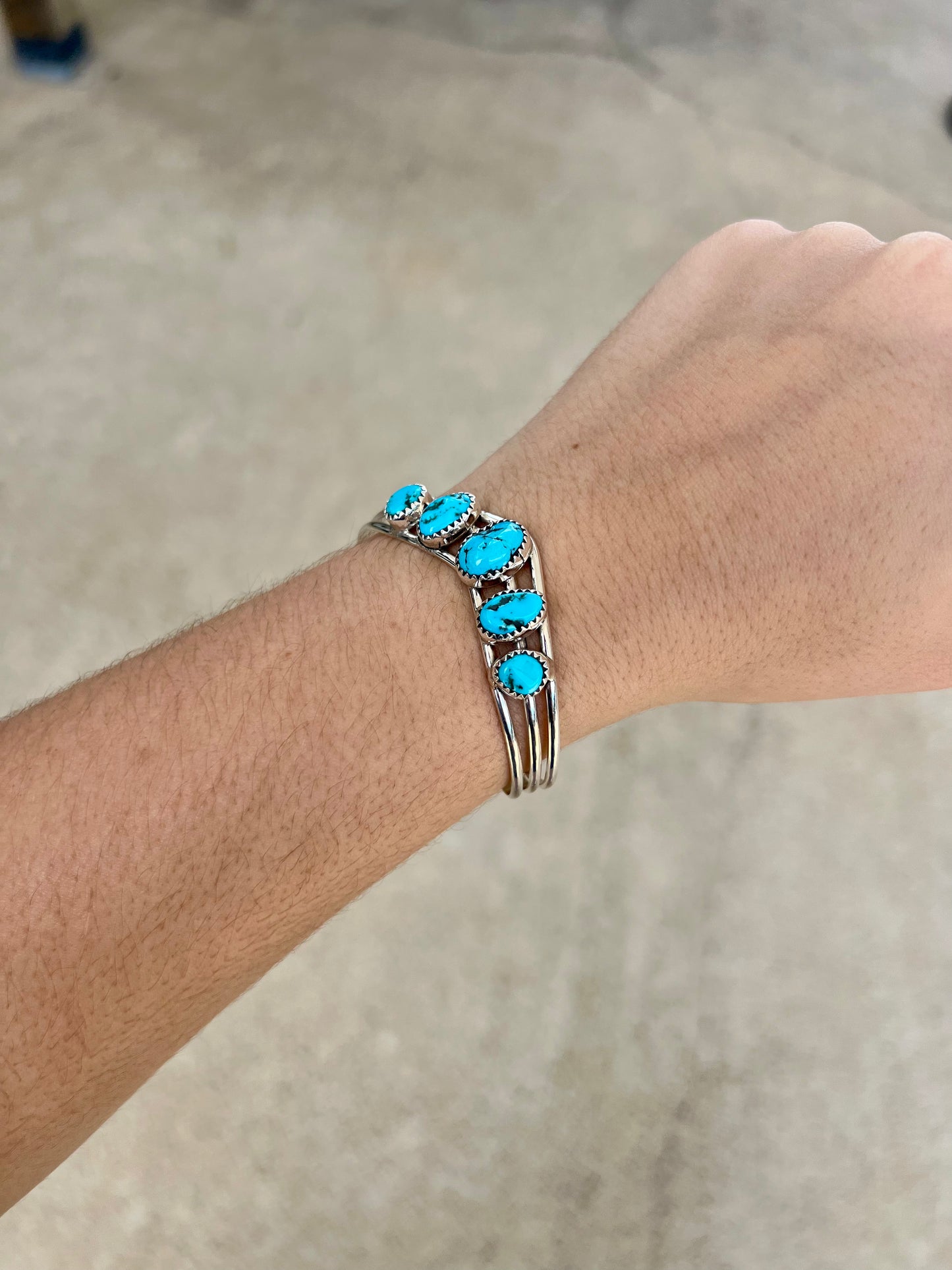 Kingman Turquoise 5 Stone Sterling Silver V Sweater Cuff Bracelet