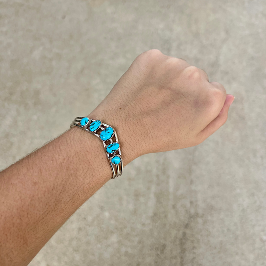 Kingman Turquoise 5 Stone Sterling Silver V Sweater Cuff Bracelet