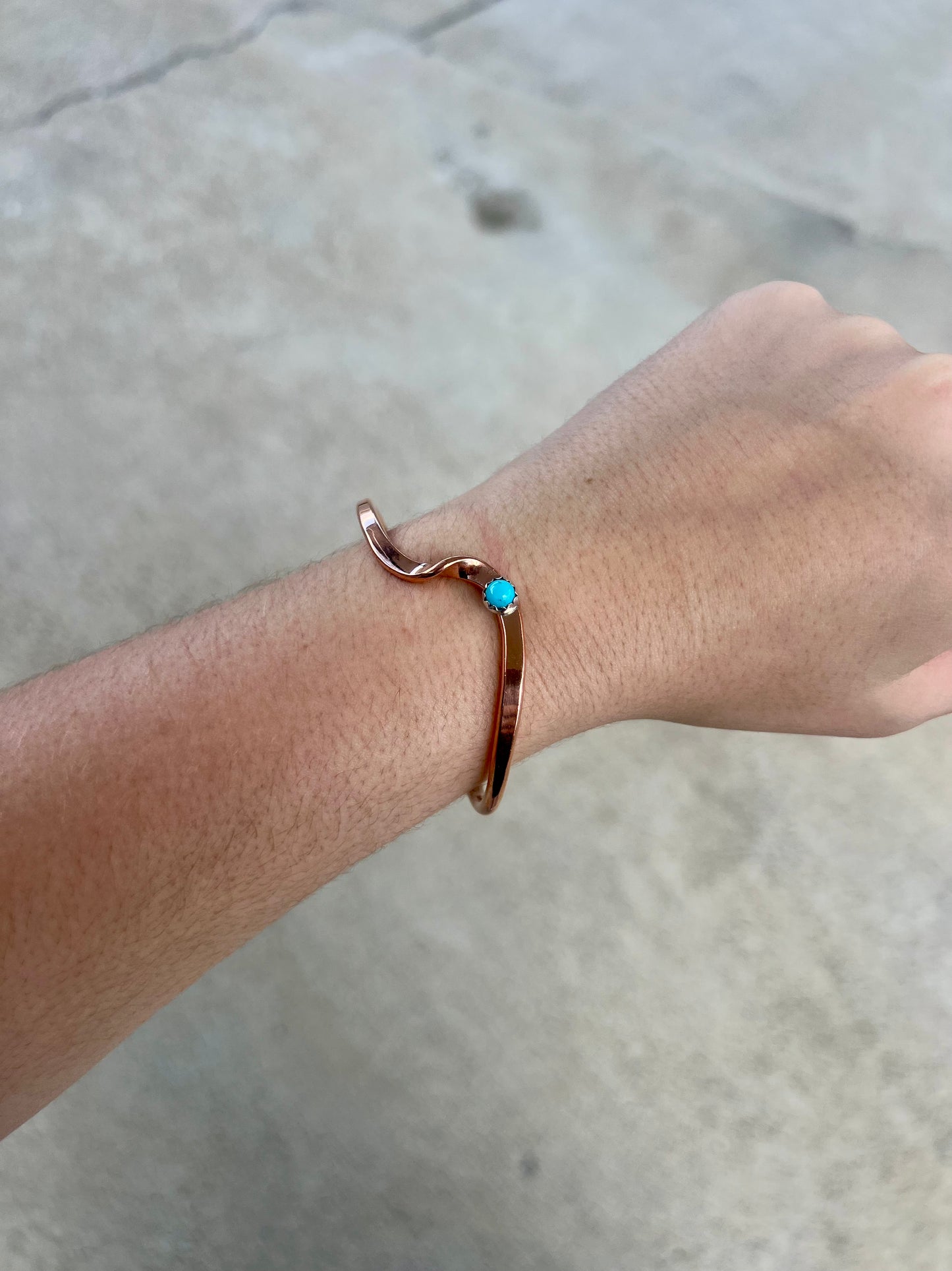 Genuine Turquoise Copper Wave Cuff Bracelet