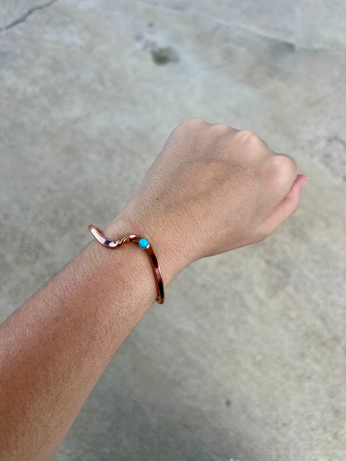 Genuine Turquoise Copper Wave Cuff Bracelet