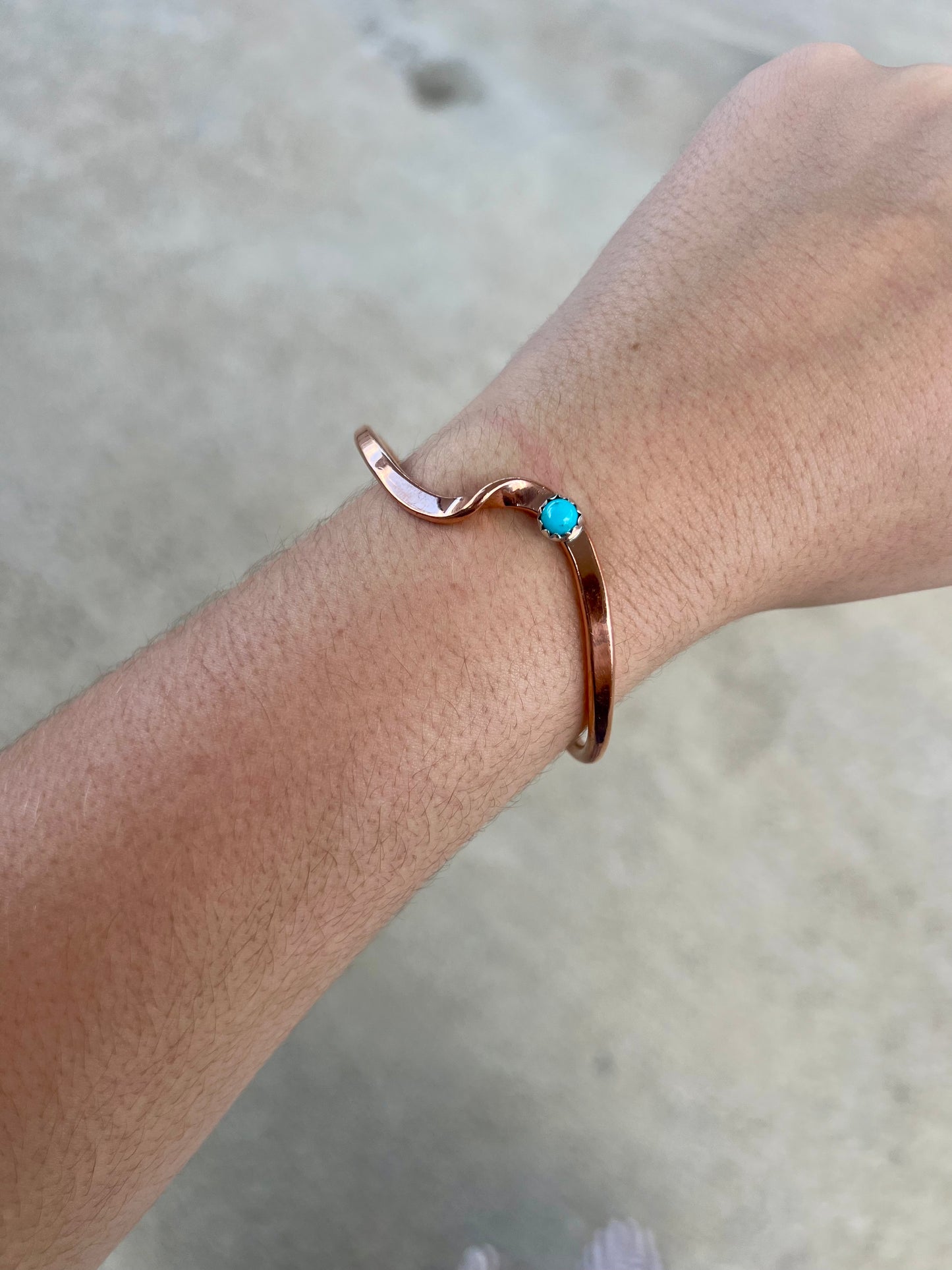 Genuine Turquoise Copper Wave Cuff Bracelet
