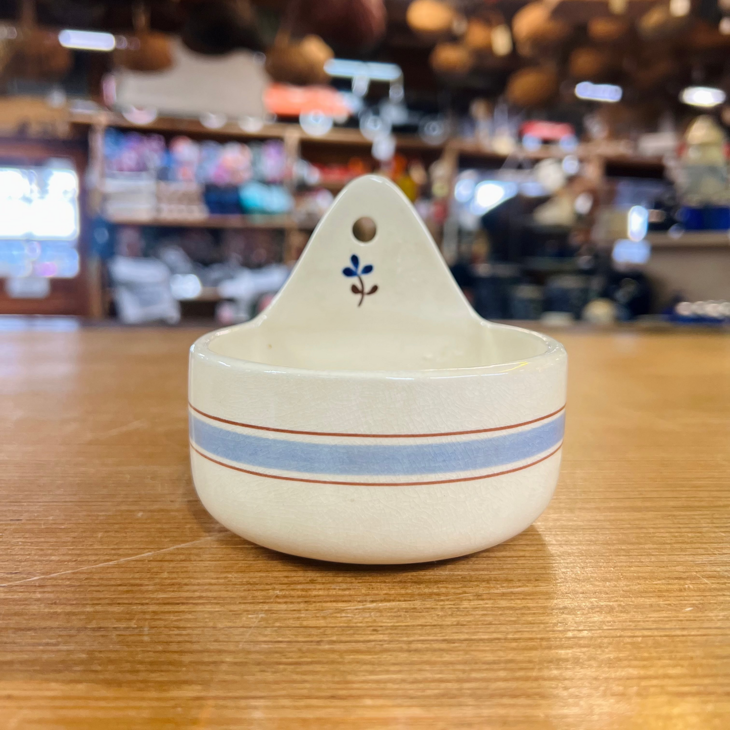 Vintage Ceramic Blue Stripe Wall Pocket