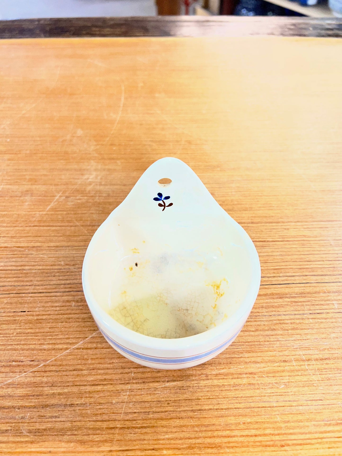 Vintage Ceramic Blue Stripe Wall Pocket