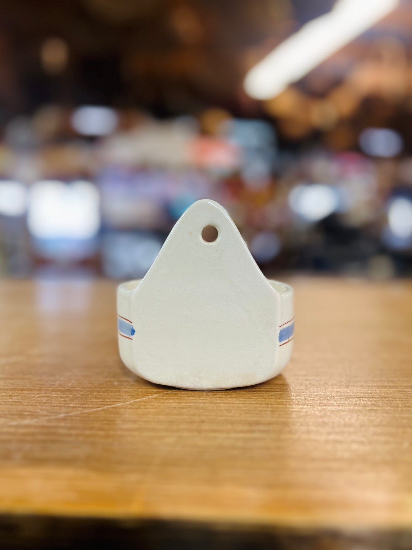 Vintage Ceramic Blue Stripe Wall Pocket