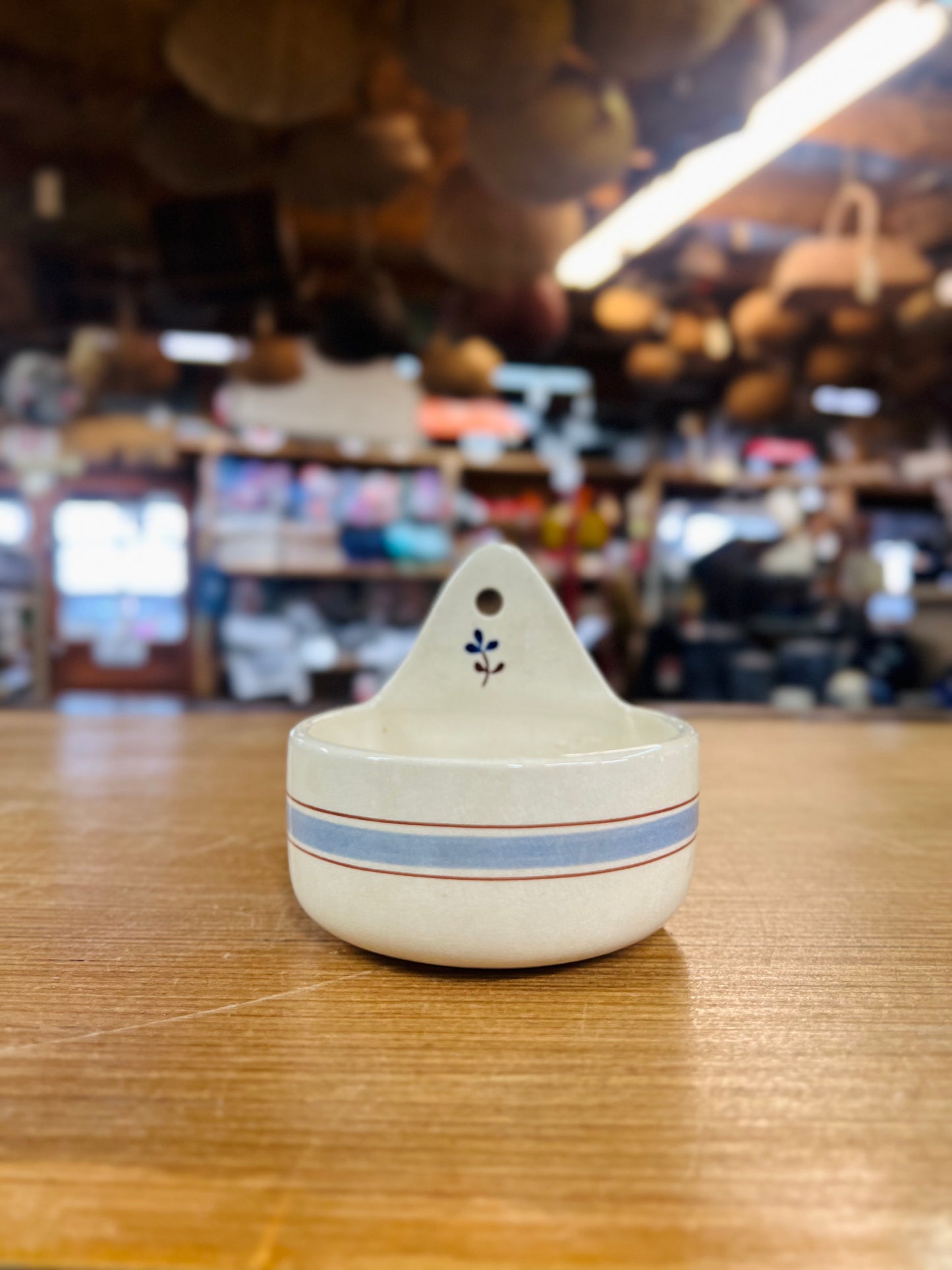 Vintage Ceramic Blue Stripe Wall Pocket