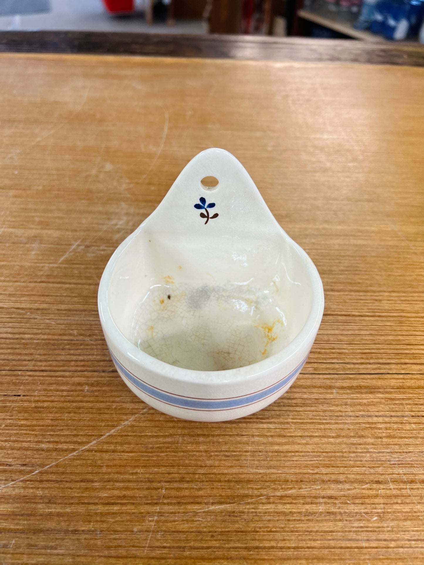 Vintage Ceramic Blue Stripe Wall Pocket