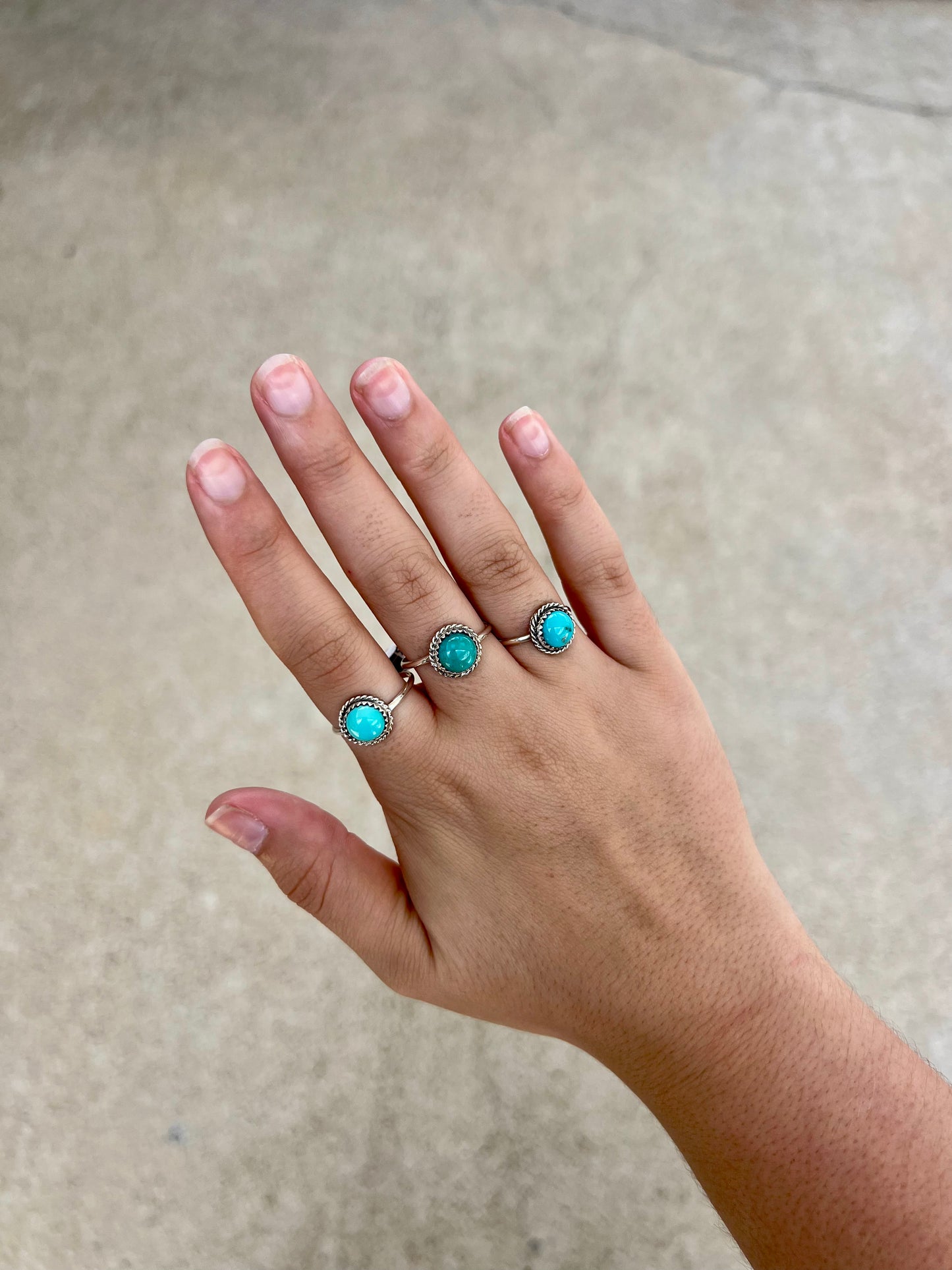 Genuine Turquoise Sterling Silver Round Ring