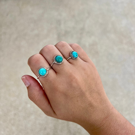 Genuine Turquoise Sterling Silver Round Ring